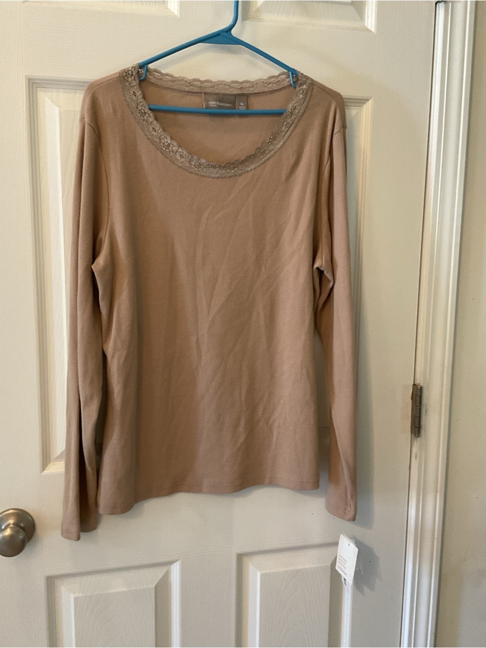 Croft & Barrow Womens Stretch Size XL New Taupe RibbedLong Sleeve Top